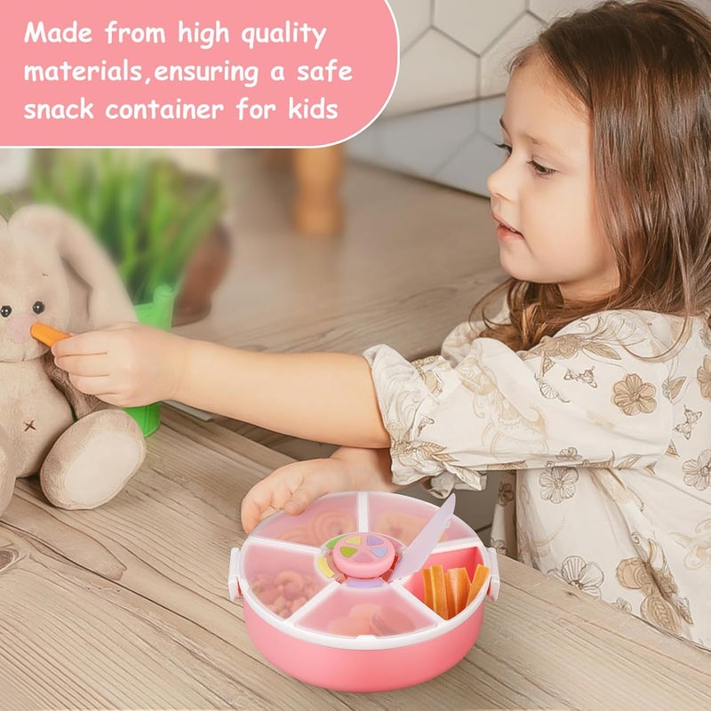 JOOPETALK Kids' Rotating Snack Container Set – 2-Pack, Includes 1 Rotating Snack Container & 1 Round Sectioned Snack Box, BPA-Free, Dishwasher Safe, Perfect for Travel-Pink - Image 3